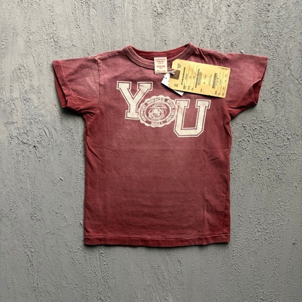 Denim Dungaree T-Shirt Medium 130CM Maroon Collegiate Japan Baby Tee